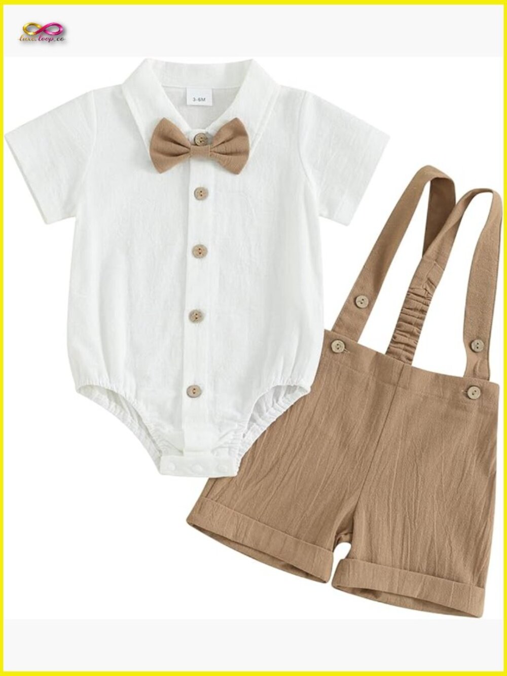 Infant Baby Boy Gentleman Outfit Short Sleeve Bowtie Romper + Suspenders Pants